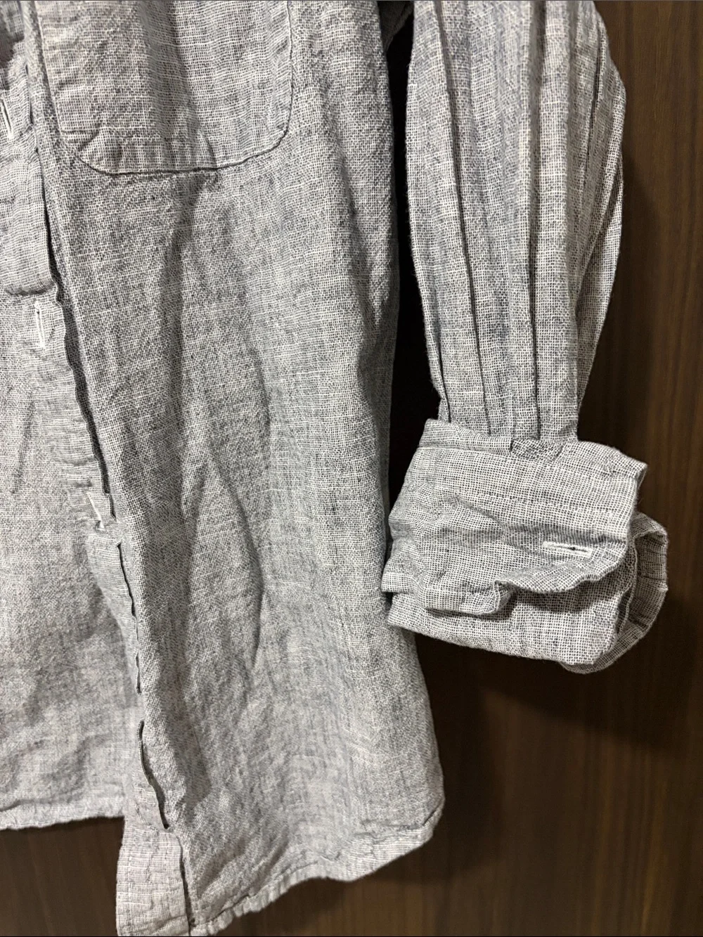 Banana Republic Light Gray Linen-Blend Casual Button-Down Shirt
